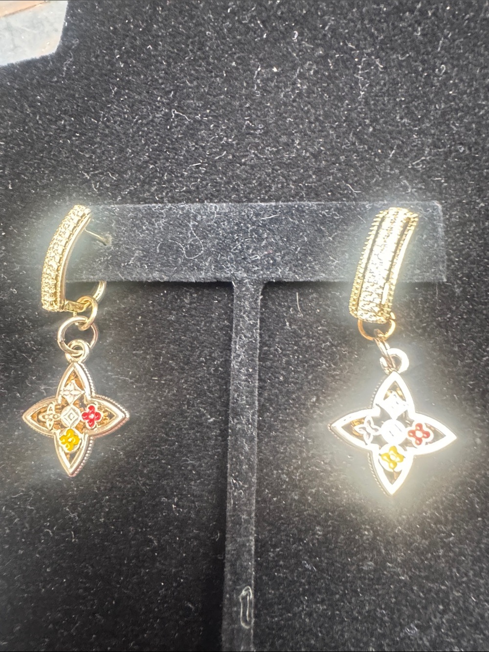 Earrings Gold-Tone Floral Drop Earrings with Red and Yellow Accents